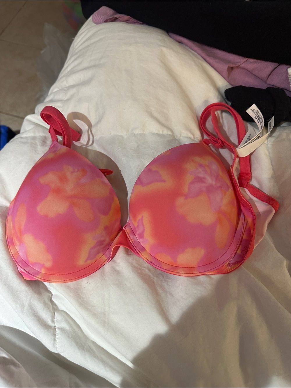 Victoria's Secret Pink and Coral Floral Push-Up Bra